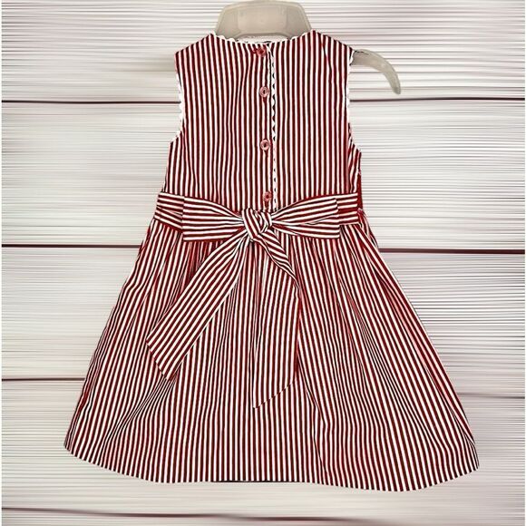 Creation Imaho Smocked Dress Red White Striped Cotton Summer Sleeveless 2 Years - Picture 8 of 13
